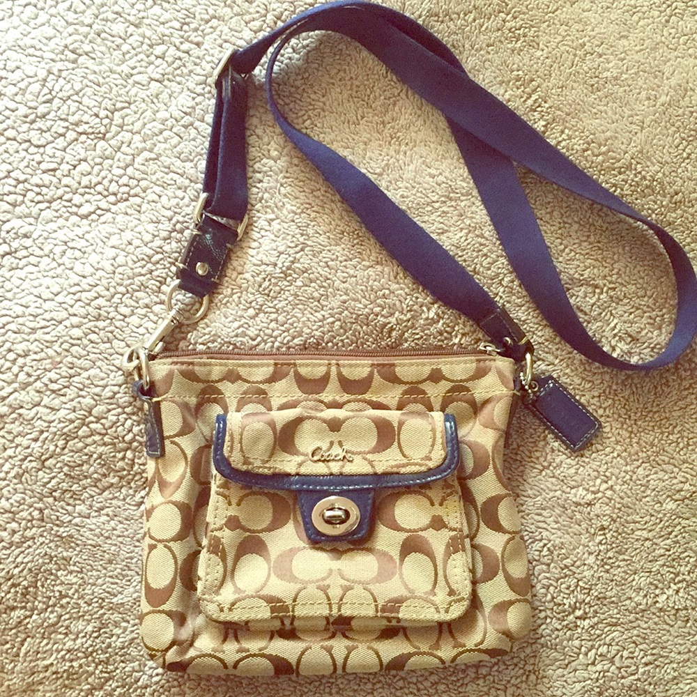 Coach Canvas & Leather Crossbody Bag - Brown/Navy
